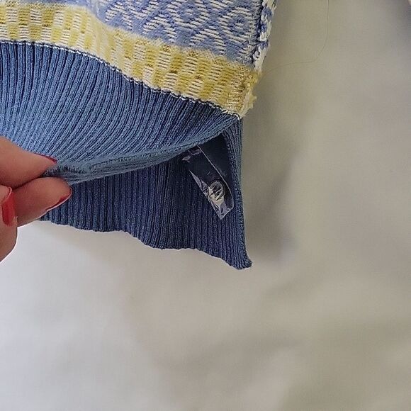 NEW XL FREE PEOPLE BLUE YELLOW CREAM NORDIC BUTTON SWEATER Apres Ski NWT - Picture 14 of 14